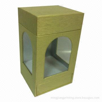 Golden Cardboard Gift Box with Draw and Windows, OEM Orders Welcomed